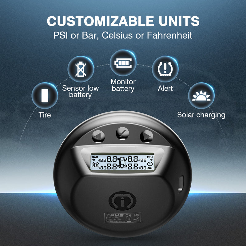 Load image into Gallery viewer, Tymate RV Tire Pressure Monitoring System, Colorful LCD Display, Wireless Tire Pressure Monitor with Solar Charge tymatetpms
