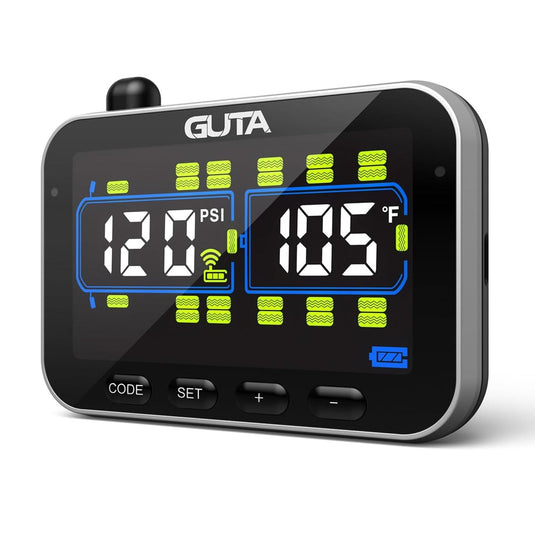 GUTA RV TPMS With 8 Flow-Thru Sensors - Tire Pressure Monitor For Trailers, Trucks, 0-188 PSI, Color Screen