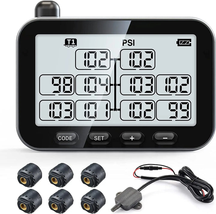GUTA RV TPMS With 8 Flow-Thru Sensors - Tire Pressure Monitor For Trailers, Trucks, 0-188 PSI, Color Screen