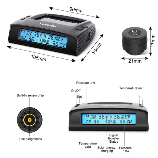 Tymate Tire Pressure Monitoring System with Solar Charge Tymate