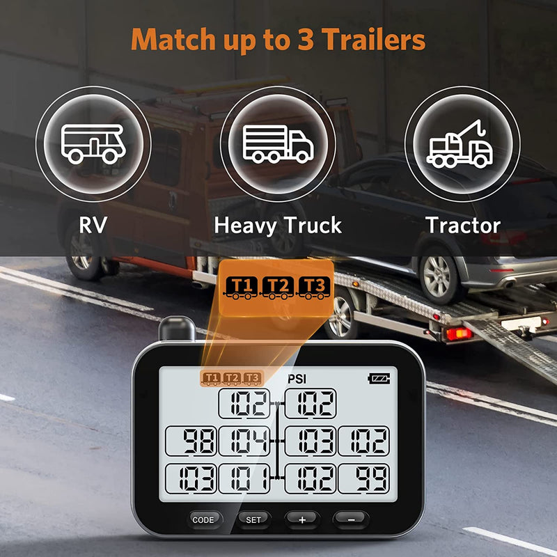 Load image into Gallery viewer, Trailer Tire Pressure Monitoring System GUTA GT107-2 match up to 3 trailers
