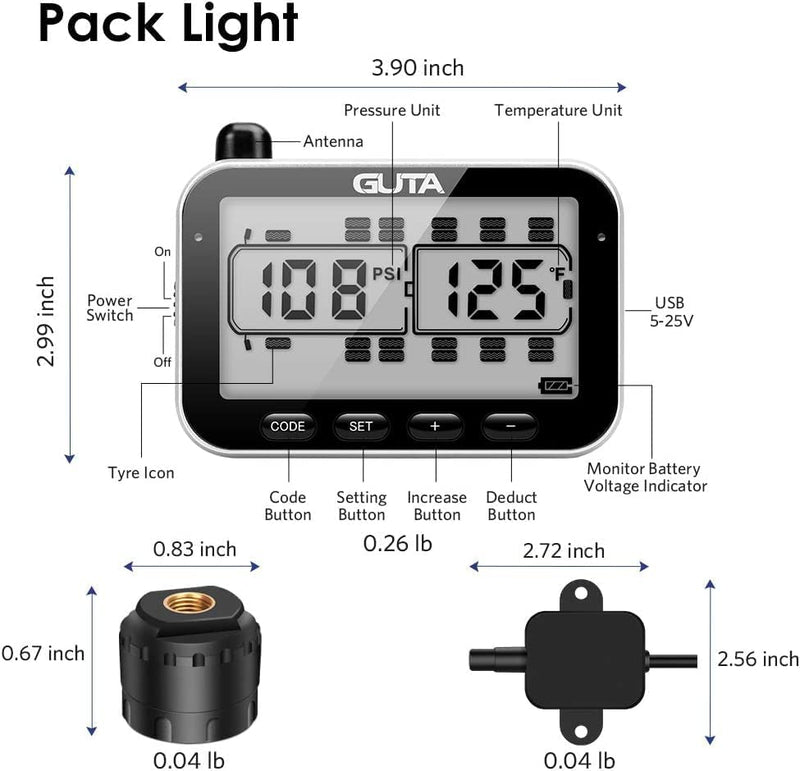 Load image into Gallery viewer, RV Tire Pressure Monitoring System GUTA GT107-1 Pack light
